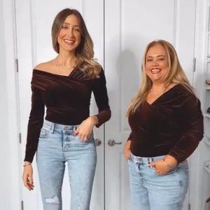 Express - Body Contour Velvet Off The Shoulder Asymmetrical Wrap Thong B…